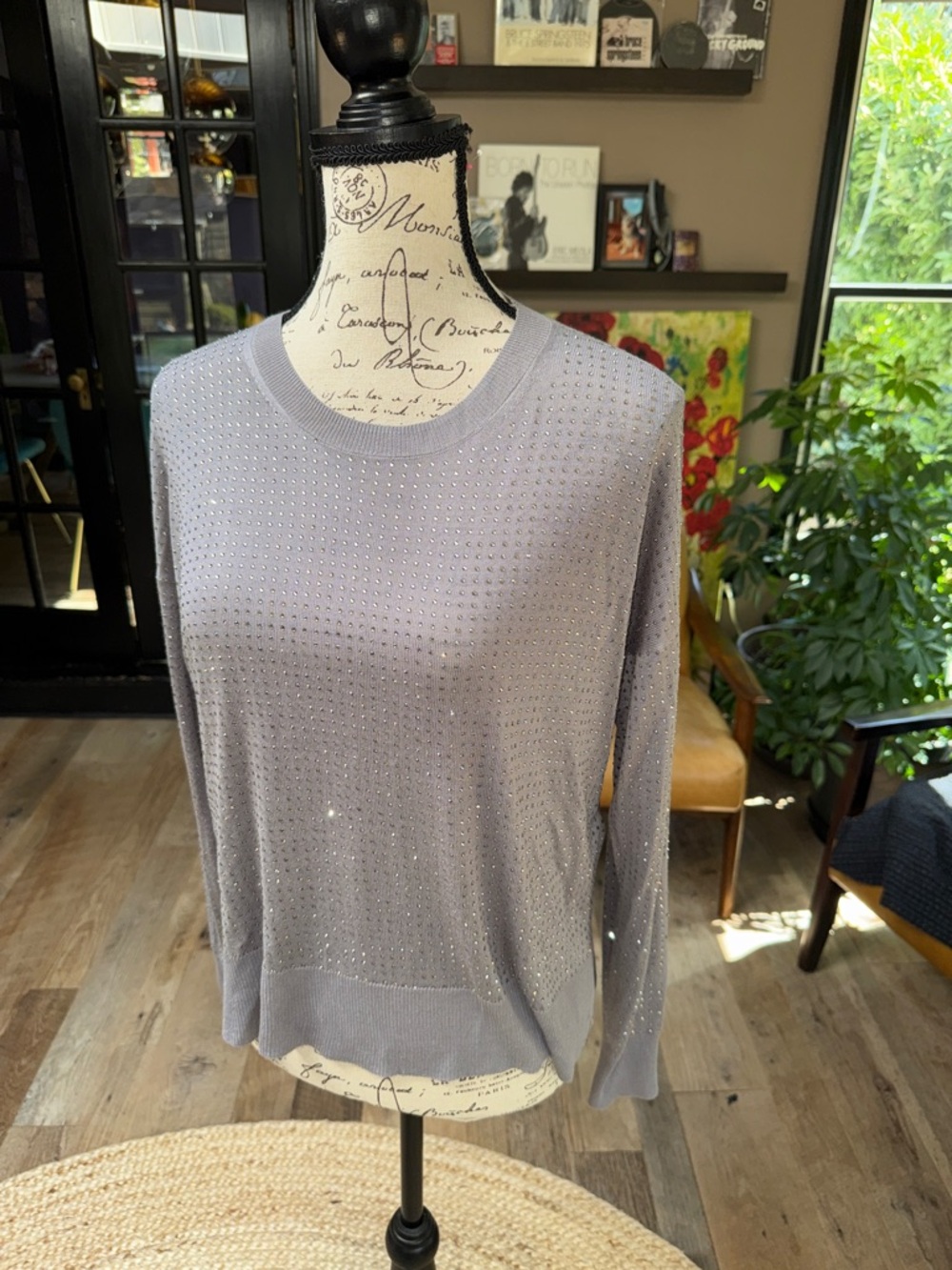 Zara Sheet  Silver-Gray Embellished Crewneck Sweater